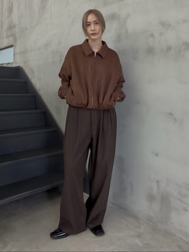 「select MOCA by son（セレクトモカバイソン）のフェイクスウェードバルーンアウター【by SON】（ブルゾン、ブラウン系）」を使った、asamiさん（レディース・163cm）の秋コーディネート