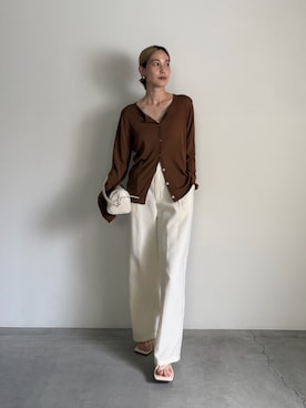 「select MOCA（セレクトモカ）の【UVカット】クールタッチシアーカーディガン（カーディガン/ボレロ、ブラウン系）」を使った、asamiさん（レディース・163cm）の春コーディネート