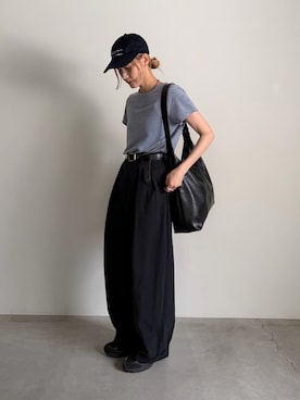 「select MOCA（セレクトモカ）のベーシックパイルTシャツ（Tシャツ/カットソー、ブルー系）」を使った、asamiさん（レディース・163cm）の春コーディネート