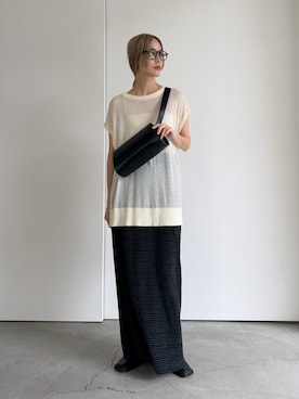 「select MOCA（セレクトモカ）のお気に入り3万件突破!ベルトショルダー横長バッグ（ショルダーバッグ、ブラック系）」を使った、asamiさん（レディース・163cm）の夏コーディネート