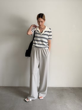 「select MOCA（セレクトモカ）のスクエアトゥリングフラットトングサンダル（サンダル、ベージュ系）」を使った、asamiさん（レディース・163cm）の春コーディネート