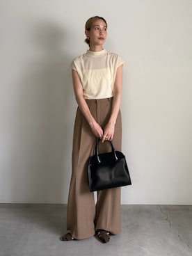 「select MOCA（セレクトモカ）のプチハイフレンチスリーブトップス（Tシャツ/カットソー、ベージュ系）」を使った、asamiさん（レディース・163cm）の春コーディネート