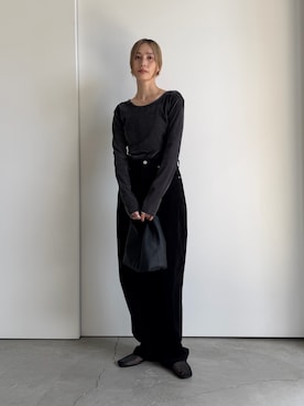 「select MOCA（セレクトモカ）のシアーベロアロンＴ（Tシャツ/カットソー、グレー系）」を使った、asamiさん（レディース・163cm）の夏コーディネート