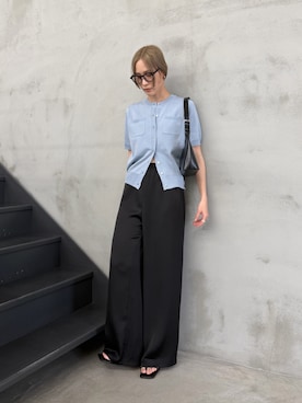 「select MOCA by son（セレクトモカバイソン）のストレートイージーサテンタックパンツ【セットアップ対応】【by SON】（その他パンツ）」を使った、asamiさん（レディース・163cm）の夏コーディネート