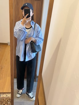 「coen（コーエン）のカルゼイージーテーパードパンツ（その他パンツ、ブラック系）」を使った、ふにゅさん（レディース・168cm）の春コーディネート