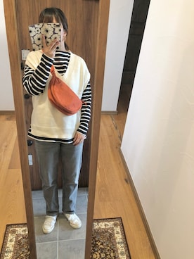 「UNIQLO（ユニクロ）のアイテム（ショルダーバッグ、オレンジ系）」を使った、ふにゅさん（レディース・168cm）の秋コーディネート