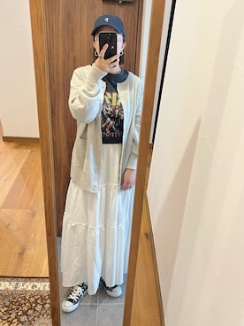 「coca（coca）（コカ）の＼＼新色登場／／たっぷりティアードスカート（スカート、ホワイト系）」を使った、ふにゅさん（レディース・168cm）の春コーディネート