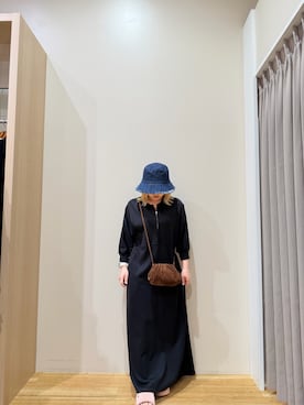 「ITEMS URBANRESEARCH（アイテムズ アーバンリサーチ）のハーフジップドルマンワンピース（ワンピース、ブラック系）」を使った、 _miyu_さん（レディース・151cm）の春コーディネート