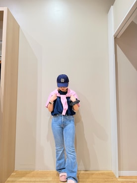 「SMELLY（スメリー）のweatherロゴキャップ（キャップ、ブルー系）」を使った、 _miyu_さん（レディース・151cm）の春コーディネート