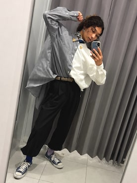 「アイテム（ソックス/靴下、パープル系）」を使った、游さん（メンズ・170cm）の夏コーディネート