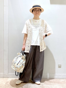 「LAKOLE（ラコレ）のパールロングネックレス / 601919（ネックレス、ホワイト系）」を使った、ぽんかよさん（レディース・157cm）の春コーディネート