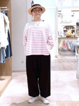 「LAKOLE（ラコレ）のステンレスバイカラーイヤリング / 318571（イヤリング、その他）」を使った、ぽんかよさん（レディース・157cm）の春コーディネート