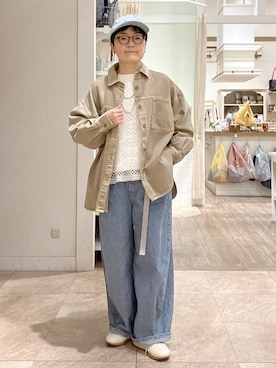 「niko and...（ニコアンド）のオリジナルゴム付きガチャベルト（ベルト、グレー系）」を使った、ぽんかよさん（レディース・157cm）の春コーディネート