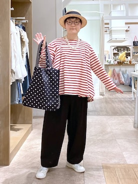 「LAKOLE（ラコレ）のステンレスバイカラーイヤリング / 318571（イヤリング、その他）」を使った、ぽんかよさん（レディース・157cm）の春コーディネート