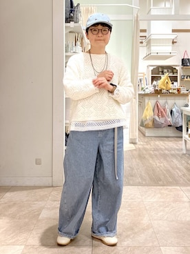 「niko and...（ニコアンド）のオリジナルゴム付きガチャベルト（ベルト、グレー系）」を使った、ぽんかよさん（レディース・157cm）の春コーディネート