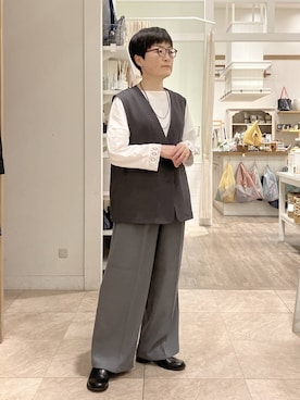 「LAKOLE（ラコレ）のステンレスバイカラーイヤリング / 318571（イヤリング、その他）」を使った、ぽんかよさん（レディース・157cm）の春コーディネート