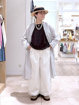 「LAKOLE（ラコレ）のステンレスバイカラーイヤリング / 318571（イヤリング、その他）」を使った、ぽんかよさん（レディース・157cm）の春コーディネート