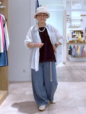 「LAKOLE（ラコレ）のステンレスバイカラーイヤリング / 318571（イヤリング、その他）」を使った、ぽんかよさん（レディース・157cm）の春コーディネート