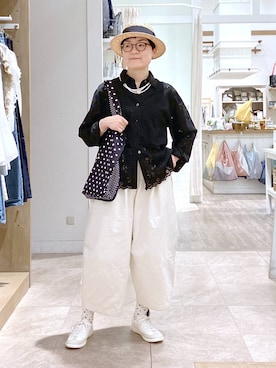 「studio CLIP（スタディオクリップ）のコットンレイヤードタンクトップ（タンクトップ、ブラック系）」を使った、ぽんかよさん（レディース・157cm）の春コーディネート