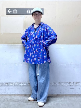 「niko and...（ニコアンド）のオリジナルゴム付きガチャベルト（ベルト、グレー系）」を使った、ぽんかよさん（レディース・157cm）の春コーディネート