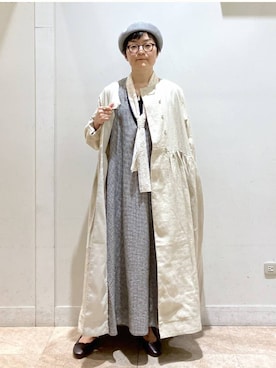 「アイテム（ノーカラーコート）」を使った、ぽんかよさん（レディース・157cm）の春コーディネート