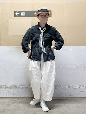 「LAKOLE（ラコレ）のステンレスバイカラーイヤリング / 318571（イヤリング、その他）」を使った、ぽんかよさん（レディース・157cm）の春コーディネート