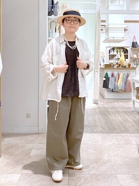 「LAKOLE（ラコレ）のステンレスバイカラーイヤリング / 318571（イヤリング、その他）」を使った、ぽんかよさん（レディース・157cm）の春コーディネート