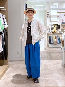 「LAKOLE（ラコレ）のステンレスバイカラーイヤリング / 318571（イヤリング、その他）」を使った、ぽんかよさん（レディース・157cm）の春コーディネート