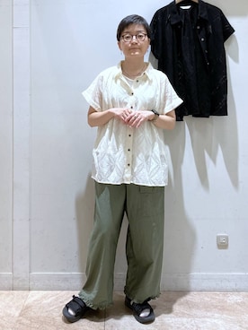 「studio CLIP（スタディオクリップ）のアイテム（Tシャツ/カットソー）」を使った、ぽんかよさん（レディース・157cm）の夏コーディネート