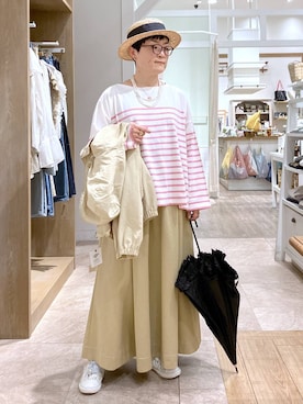 「LAKOLE（ラコレ）のパールロングネックレス / 601919（ネックレス、ホワイト系）」を使った、ぽんかよさん（レディース・157cm）の春コーディネート