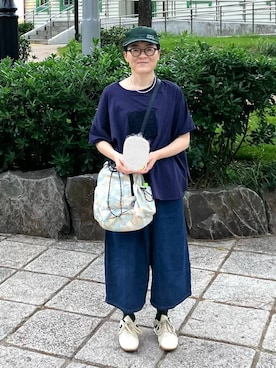 「アイテム（バックパック/リュック、ベージュ系）」を使った、ぽんかよさん（レディース・157cm）の秋コーディネート