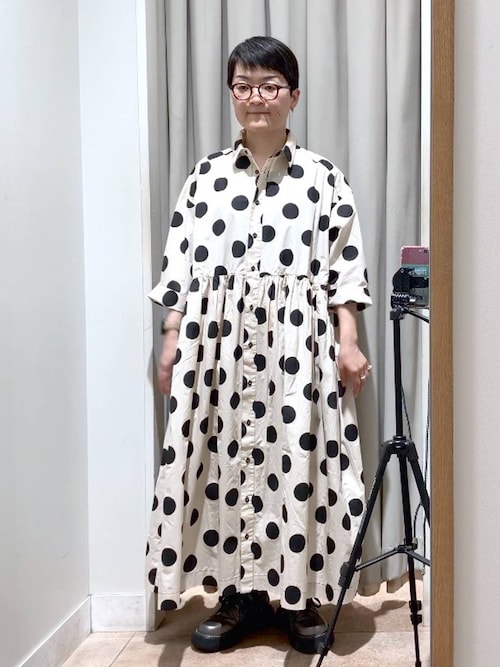 センソユニコ t.b ジャガード ドット シャツワンピース 40 凹凸織 芽風 センソユニコ リネン混 ドットジャガードワンピース リネン ゆったり