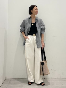 「JOURNAL STANDARD relume（ジャーナルスタンダード　レリューム）の《追加3》Vis/Polyクルーネックリブタンクトップ（タンクトップ、ブラック系）」を使った、MATSUさん（レディース・154cm）の春コーディネート