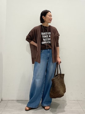 「JOURNAL STANDARD relume（ジャーナルスタンダード　レリューム）の10ozオーバーデニムパンツ（デニムパンツ、ブルー系）」を使った、MATSUさん（レディース・154cm）の夏コーディネート