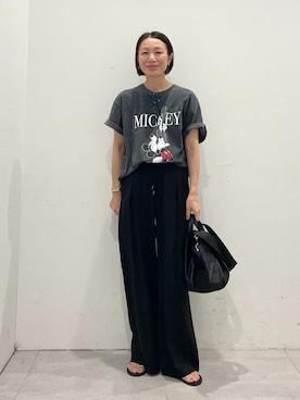 「JOURNAL STANDARD relume（ジャーナルスタンダード　レリューム）のフィブリルインタックイージーパンツ（その他パンツ、ブラック系）」を使った、MATSUさん（レディース・154cm）の夏コーディネート