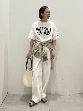 「JOURNAL STANDARD relume（ジャーナルスタンダード　レリューム）の《追加 / 新色 / 新サイズ》ワイドベイカーパンツ（カーゴパンツ、ホワイト系）」を使った、MATSUさん（レディース・154cm）の春コーディネート