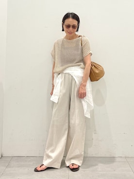 「JOURNAL STANDARD relume（ジャーナルスタンダード　レリューム）の《追加》リネンコットンギャザータックパンツ（その他パンツ、ホワイト系）」を使った、MATSUさん（レディース・154cm）の夏コーディネート