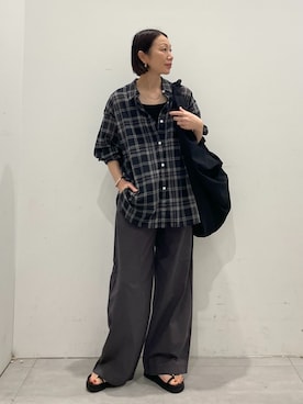 「JOURNAL STANDARD relume（ジャーナルスタンダード　レリューム）の《追加3》Vis/Polyスクエアネックリブタンクトップ（タンクトップ、ブラック系）」を使った、MATSUさん（レディース・154cm）の春コーディネート