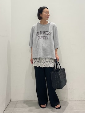 「JOURNAL STANDARD relume（ジャーナルスタンダード　レリューム）のドロストイージーパンツ（その他パンツ、ブラック系）」を使った、MATSUさん（レディース・154cm）の夏コーディネート