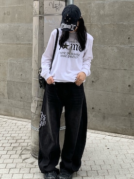 「lilful（リルフル）のY2Kデザイン アソートロンT 迷彩柄/レオパード柄/ハートロゴ（Tシャツ/カットソー、ホワイト系）」を使った、anさん（レディース・162cm）の春コーディネート