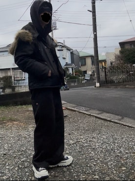 「アイテム（ミリタリージャケット）」を使った、wf outfitさん（メンズ・169cm）の冬コーディネート