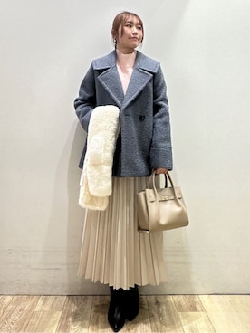 「アイテム（ピーコート、グレー系）」を使った、MOMOさん（レディース・157cm）の冬コーディネート