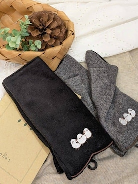 「one'sterrace（ワンズテラス）の【あったか】シアバタージャージ シマエナガ刺繍 指無し手袋（手袋、ブラック系）」を使った、M.a*さん（レディース・158cm）の秋コーディネート