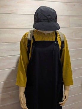 「one'sterrace（ワンズテラス）のFIKA キャップ（キャップ、ブラック系）」を使った、M.a*さん（レディース・158cm）の秋コーディネート
