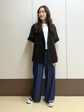 「INDIVI（インディヴィ）の【洗える／2WAY／裾ドロスト付き】 ドルマンスリーブチュニックトップス（Tシャツ/カットソー、ホワイト系）」を使った、mamiさん（レディース・151cm）の夏コーディネート