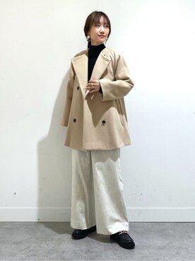 「アイテム（ノーカラーコート、ベージュ系）」を使った、mamiさん（レディース・151cm）の秋コーディネート