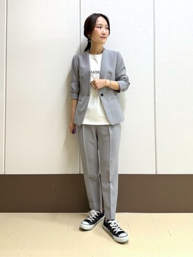 「アイテム（スーツジャケット、グレー系）」を使った、mamiさん（レディース・151cm）の春コーディネート