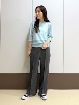 「INDIVI（インディヴィ）の【日本製】ビスチェインナータンクトップ（タンクトップ、ホワイト系）」を使った、mamiさん（レディース・151cm）の秋コーディネート