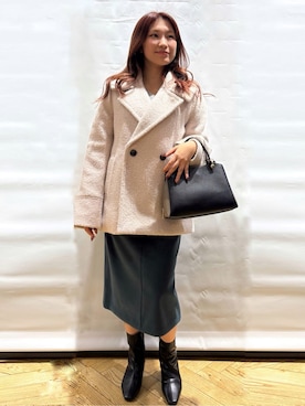 「アイテム（ピーコート、ベージュ系）」を使った、ふうかさん（レディース・153cm）の冬コーディネート