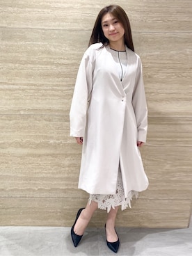「アイテム（ノーカラーコート、ベージュ系）」を使った、ふうかさん（レディース・153cm）の春コーディネート